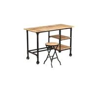 vidaXL Bureau avec tabouret pliant bois de manguier