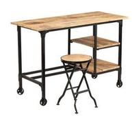 vidaXL Bureau avec tabouret pliant en bois de manguier massif 115x50x76 cm