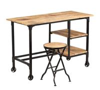 Bureau avec Tabouret Pliant Bois de Manguier Massif Table Ordinateur vidaXL
