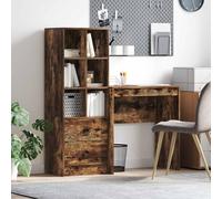 Bureau avec Tiroir et Étagère, 2 Pcs, Bois d'Ingénierie, Chêne Fumé | Surface généreuse, rangement intégré, montage à deux, entretien au chiffon humide, style scandinave