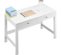 Bureau avec tiroir - Petite table de travail - Peu encombrant - Avec étagère - Rectangulaire - MDF - Pour chambre à coucher et bureau à domicile - Blanc