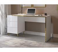 Bureau avec tiroirs - Blanc brillant et doré - MARZIALO