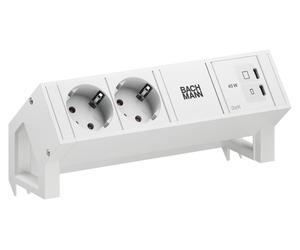 BUREAU BACHMANN 2 PURE WHITE 2xCEE7/3, 1xUSB C/C 45 W, L = 0,2 m, RAL 9010