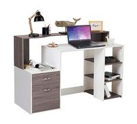 Bureau Bakaji avec tiroir et armoire de travail Table de travail PC Support d'ordinateur en bois de mélamine Meubles de chambre à coucher pour bureau à domicile (Gris chêne)