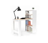 IDMARKET Bureau bibliothèque BEN avec étagères blanc et façon hêtre