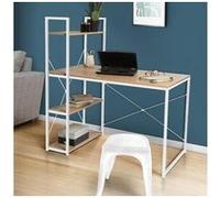 Bureau bibliothèque DETROIT design industriel bois et métal blanc