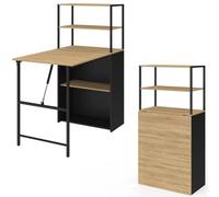 IDMARKET Bureau bibliothèque pliable RAY plateau rabattable bois façon hêtre et noir