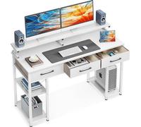 Bureau blanc, bureau à 3 tiroirs, bureau d'ordinateur avec étagère, 120 x 50 x 90 cm, bureau avec support pour écran, bureau pour PC, bureau gaming pour bureau à domicile, bureau, salon