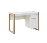 Bureau blanc / effet bois clair 110 x 50 cm avec colonne de rangement JOHNSON