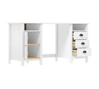 Bureau blanc en bois de pin massif - vidaxl - 150 x 50 x 74 cm - 3 tiroirs - 2 compartiments - 1 porte