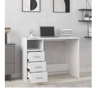 Bureau blanc en bois d'ingénierie - vidaxl - 102 x 50 x 76 cm - 3 tiroirs - Compartiment ouvert - Rectangulaire