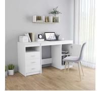 Bureau blanc en bois d'ingénierie - vidaxl - 140 x 50 x 76 cm - 3 tiroirs - 1 porte - À monter soi-même