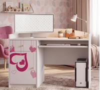 Bureau blanc pour enfants « Happy B04 » | Bureau pour ordinateur avec rallonge | Espace d'étude moderne pour les devoirs et l'enseignement à domicile, cœurs