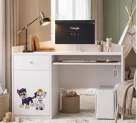 Bureau blanc pour enfants « Happy B04 » | Bureau pour ordinateur avec rallonge | Espace d'étude moderne pour les devoirs et l'enseignement à domicile, motifs de chiens