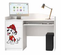 Bureau blanc pour enfants « Happy B04 » | Bureau pour ordinateur avec rallonge | Espace d'étude moderne pour les devoirs et l'enseignement à domicile, chien, garçon