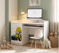 Bureau blanc pour enfants « Happy B04 » | Bureau pour ordinateur avec rallonge | Espace d'étude moderne pour les devoirs et l'enseignement à domicile, pelleteuse