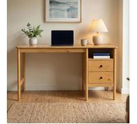 Bureau BOSSA L 150 cm en Bois Massif Coloris Chêne avec 2 Tiroirs et 1 Niche Ouverte, Bureau Droit avec Grand Plateau et Rangement