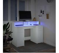 Bureau BURKE, Blanc Table à écrire - 1 PERSONNE - avec lumières LED - blanc 120x55x91 cm - bois d'ingénierie BB130