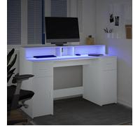 Bureau BURKE, Blanc Table à écrire - 1 PERSONNE - avec lumières LED - blanc 140x55x91 cm - bois d'ingénierie BB139