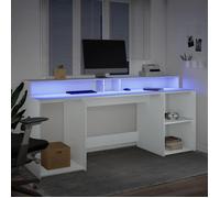 Bureau BURKE, Blanc Table à écrire - 1 PERSONNE - avec lumières LED - blanc 200x55x91 cm - bois d'ingénierie BB157