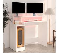 Bureau BURKE, Blanc Table à écrire - 1 PERSONNE - avec lumières LED - Blanc 97x45x90 cm - Bois d'ingénierie BB418