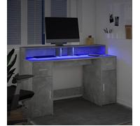 Bureau BURKE, Gris Table à écrire - 1 PERSONNE - et lumières LED - gris béton 140x55x91cm bois d'ingénierie BB142