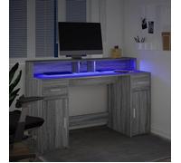 Bureau BURKE, Gris Table à écrire - 1 PERSONNE - et lumières LED - sonoma gris 140x55x91 cm - bois ingénierie BB144