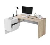 Bureau + caisson avec 3 tiroirs Chêne canadian - Blanc Artik- Dim : 73 x 145 x 108 cm