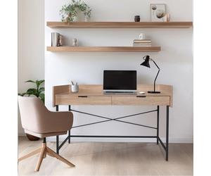 Bureau CAMPUS 123x54cm / Décor Chêne blanchi et métal noir
