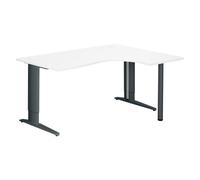 Bureau compact Excellens L 160 cm blanc retour à droite réglable en hauteur piétement métal Plus anthracite - - Bruneau