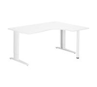 Bureau compact Excellens L 160 cm blanc retour à droite réglable en hauteur piétement métal Plus blanc - - Bruneau