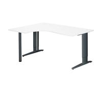 Bureau compact Excellens L 160 cm blanc retour à gauche réglable en hauteur piétement métal Plus anthracite - - Bruneau