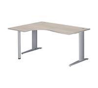 Bureau compact Excellens L 160 cm chêne gris retour à gauche piètement métal Plus aluminium - - Bruneau