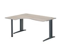 Bureau compact Excellens L 160 cm chêne gris retour à gauche piètement métal Plus anthracite - - Bruneau