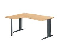 Bureau compact Excellens L 160 cm hêtre retour à gauche réglable en hauteur piétement métal Plus anthracite - - Bruneau