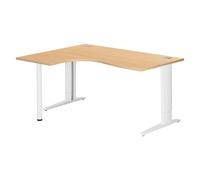 Bureau compact Excellens L 160 cm hêtre retour à gauche réglable en hauteur piétement métal Plus blanc - - Bruneau