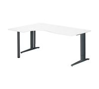 Bureau compact Excellens L 180 cm blanc retour à gauche réglable en hauteur piétement métal Plus anthracite - - Bruneau