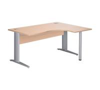 Bureau compact Excellens Métal L 160 cm retour à droite plateau + voile de fond bois droit chêne clair - pied métal L aluminium - - Bruneau