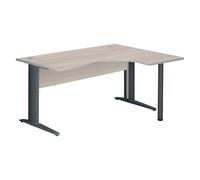 Bureau compact Excellens Métal L 160 cm retour à droite plateau + voile de fond bois droit chêne gris - pied métal L anthracite - - Bruneau
