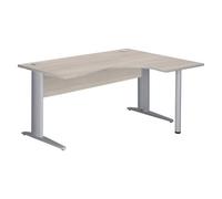 Bureau compact Excellens Métal L 160 cm retour à droite plateau + voile de fond bois droit chêne gris - pied métal L aluminium - - Bruneau