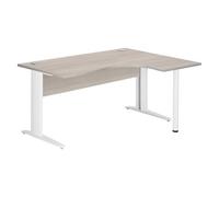 Bureau compact Excellens Métal L 160 cm retour à droite plateau + voile de fond bois droit chêne gris - pied métal L blanc - - Bruneau