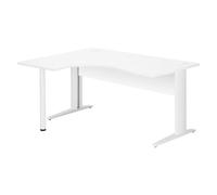 Bureau compact Excellens Métal L 160 cm retour à gauche plateau + voile de fond bois droit blanc - pied métal L blanc - - Bruneau