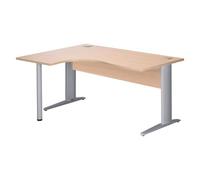 Bureau compact Excellens Métal L 160 cm retour à gauche plateau + voile de fond bois droit chêne clair - pied métal L aluminium - - Bruneau