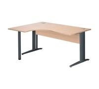 Bureau compact Excellens Métal L 160 cm retour à gauche plateau + voile de fond bois droit chêne clair - pied métal L anthracite - - Bruneau