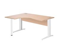 Bureau compact Excellens Métal L 160 cm retour à gauche plateau + voile de fond bois droit chêne clair - pied métal L blanc - - Bruneau