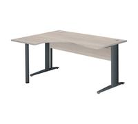 Bureau compact Excellens Métal L 160 cm retour à gauche plateau + voile de fond bois droit chêne gris - pied métal L anthracite - - Bruneau