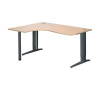 Bureau compact L 160 cm chêne clair retour à gauche réglable en hauteur piètement métal Plus Excellens anthracite - - Bruneau
