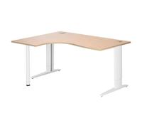 Bureau compact L 160 cm chêne clair retour à gauche réglable en hauteur piètement métal Plus Excellens blanc - - Bruneau