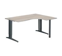Bureau compact L 160 cm chêne gris retour à droite réglable en hauteur piètement métal Plus Excellens anthracite - - Bruneau