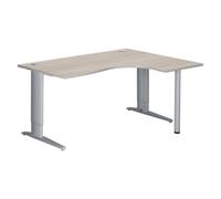 Bureau compact L 160 cm chêne gris retour à droite réglable en hauteur piètement métal Plus Excellens alu - - Bruneau